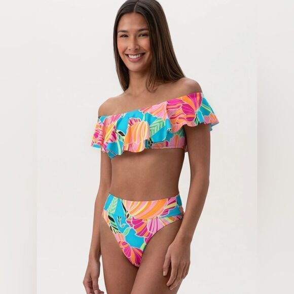 Trina Turk POPPY OFF THE SHOULDER RUFFLE BANDEAU TOP - Picture 1 of 4